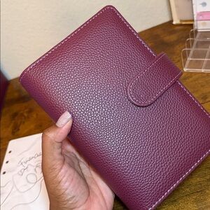 A6 Personal Binder Berry Burgundy Pebbled Leather Wallet/Planner